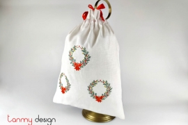   Big white Christmas bag with Holly embroidery